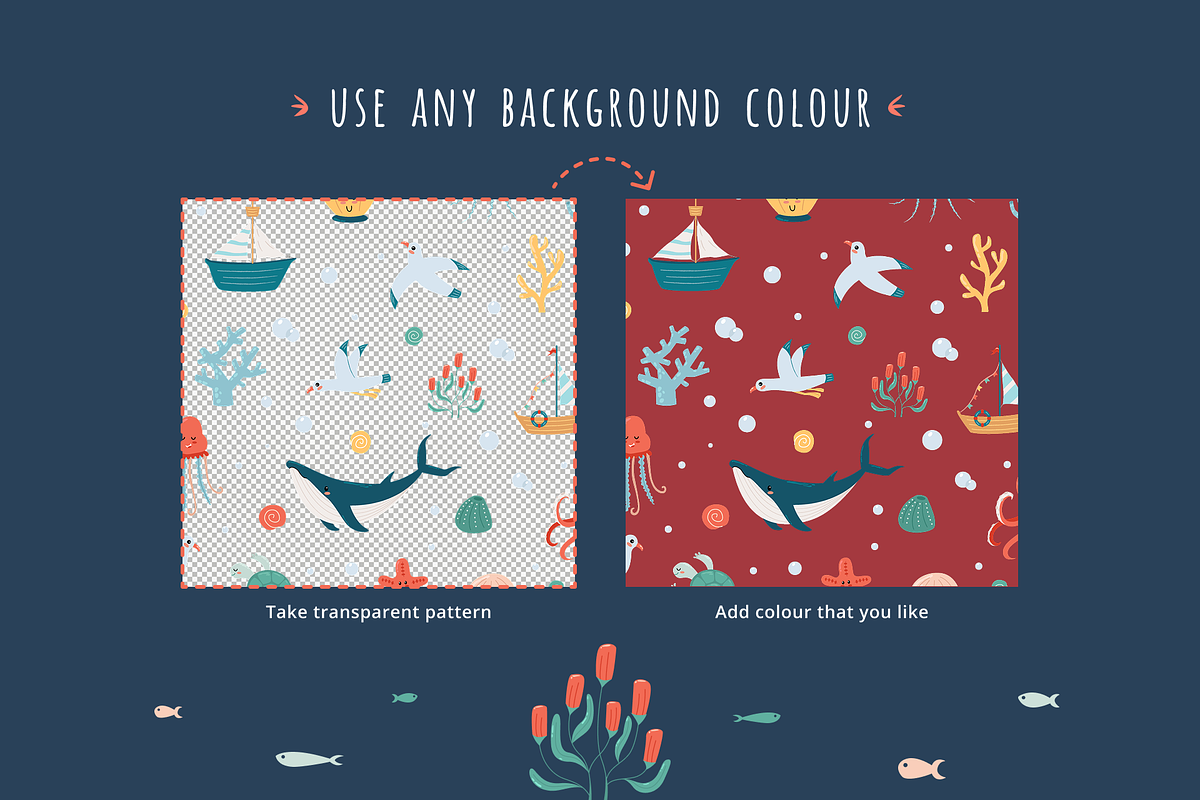 Marine Animals—2 Seamless Patterns, an Illustration by ApollinariaManko (Photo 3 of 5)