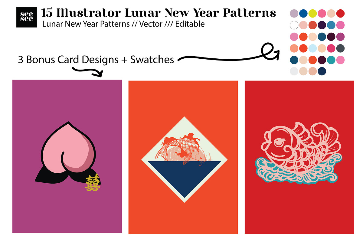 15 Vector Lunar New Year Patterns, a Pattern Graphic by CC CREATIVE CO (Photo 2 of 23)
