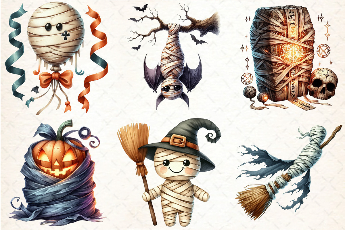 Watercolor Halloween Mummy Clipart, an Illustration by DreamCafeArt (Photo 4 of 7)