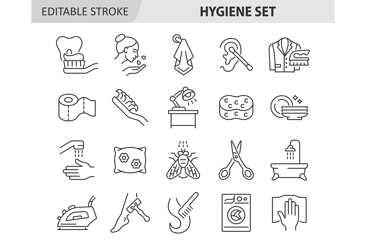 Hygiene line icon vector set, an Outline Icon by ElineDesign (Photo 1 of 3)