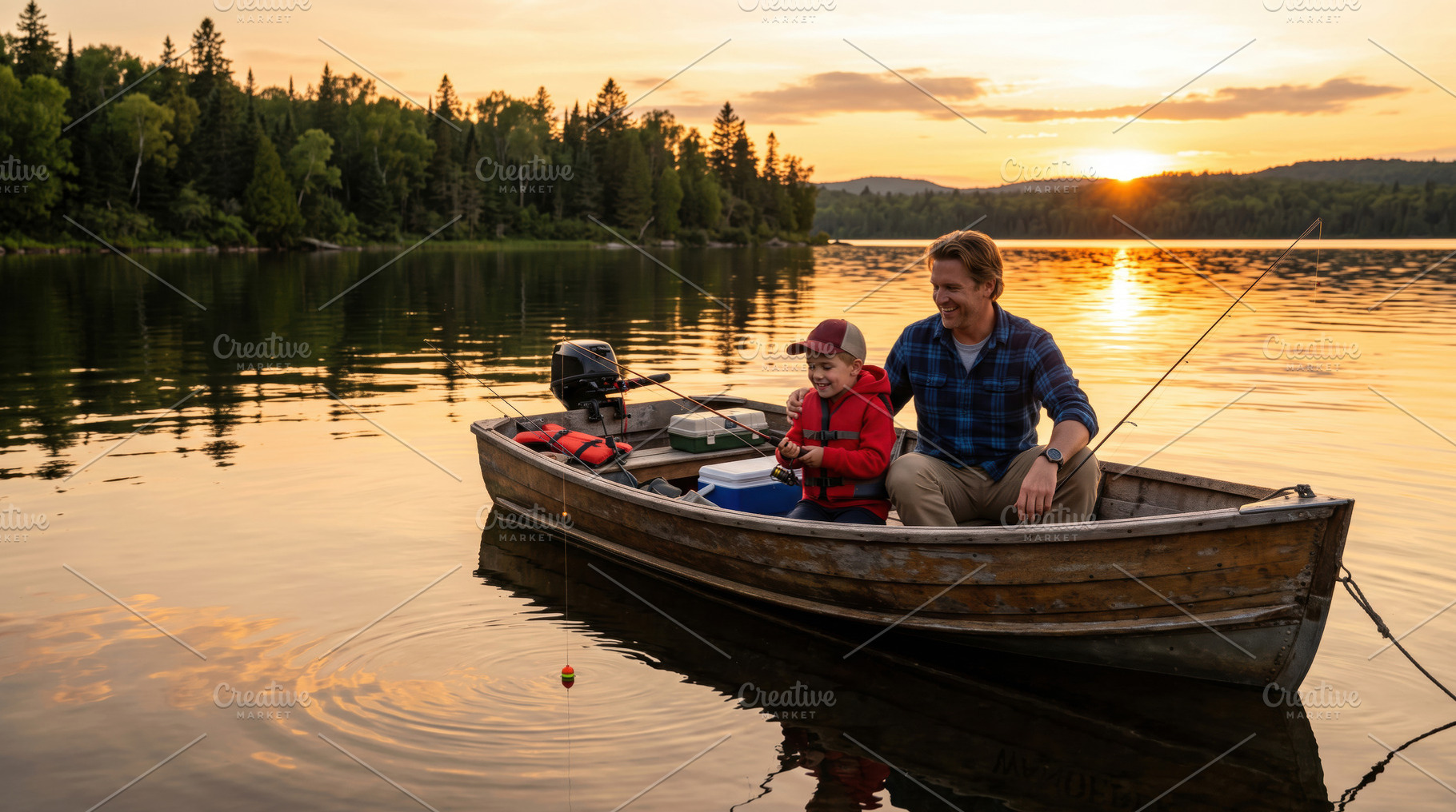 Father and Child Fishing at Sunset, a Sports & Recreation Photo by Davizro's Market
