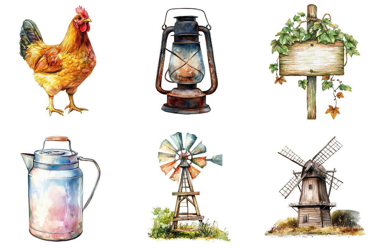 Watercolor Farm Clipart Set, an Illustration by designcity5 (Photo 3 of 5)