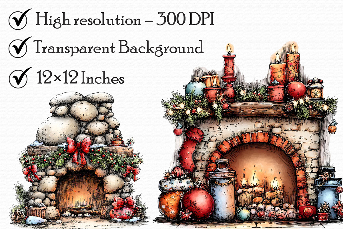 Christmas Fireplace Clipart, an Illustration by Libby Wishes (Photo 5 of 9)