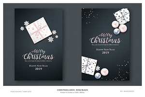 6 Christmas Cards - Rose/Black