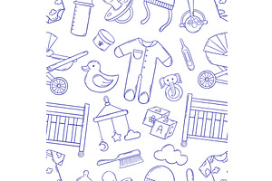 Doodle baby elements seamless, an Illustration by Valerie Bodnar