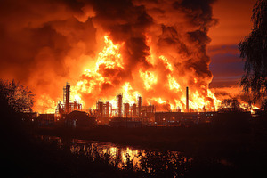Massive industrial fire engulfs fact, a Photo by Tanuart