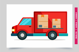 Red truck with boxes cartoon, an Illustration by Tanuart