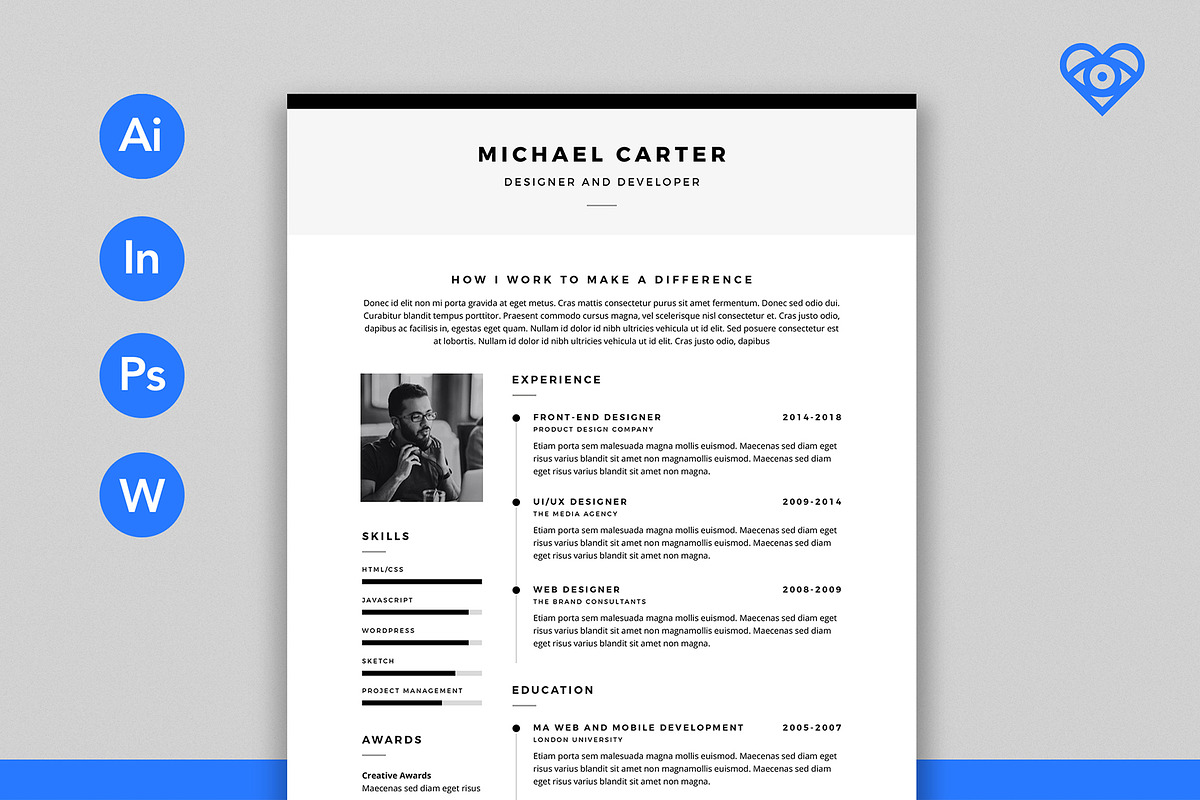 Simple Resume 1, a Resume Template by ikono.me (Photo 1 of 6)