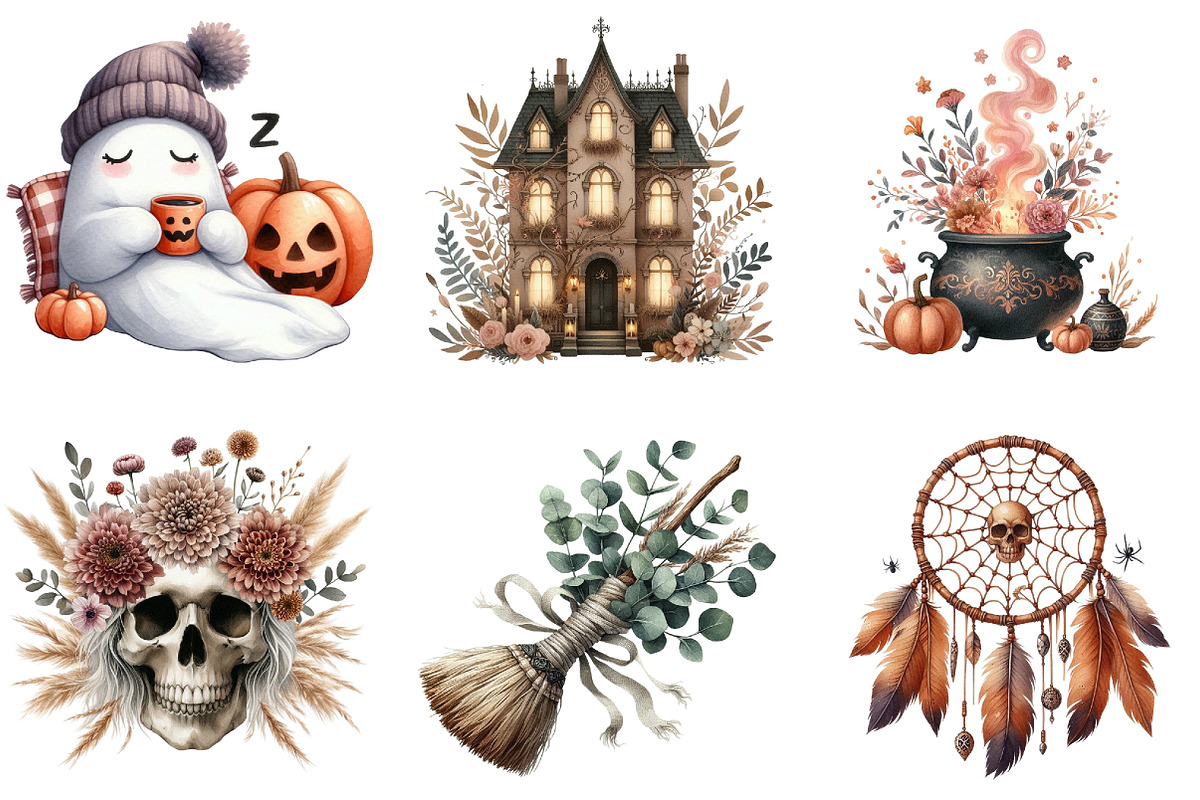 Boho Halloween Sublimation Clipart, an Illustration by cherrydesign (Photo 2 of 3)