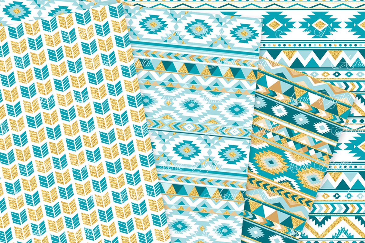Teal & Gold Boho Seamless Pattern, a Pattern Graphic by Avenie Digital (Photo 2 of 4)