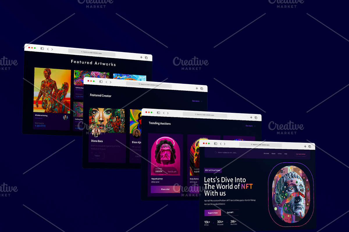 NFT Marketplace Website, a Landing Page Template by muneezahussain (Photo 1 of 2)