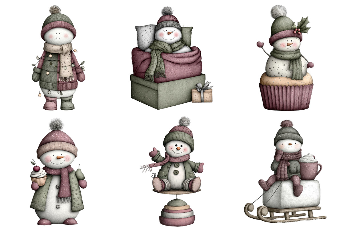 Whimsical Christmas Snowman Clipart, an Illustration by Daily.Designs (Photo 2 of 5)