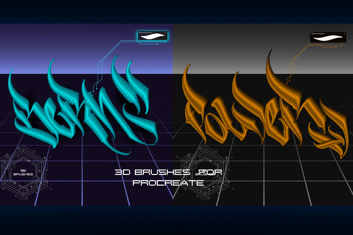 PRO3d Lettering Brushes For Procreat, a Brush Add-On by Torus1 (Photo 2 of 7)