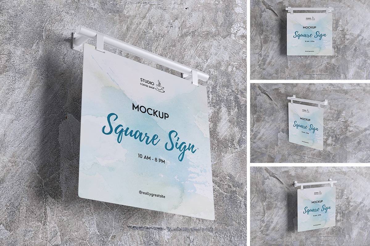 Square Sign Mockup, an Advertising Mockup by HanaSaka_Studio