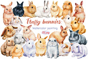 Fluffy bunnies. Watercolor painting, an Animal Illustration by Hanna Hryharenka (Thumbnail 1 of 17)