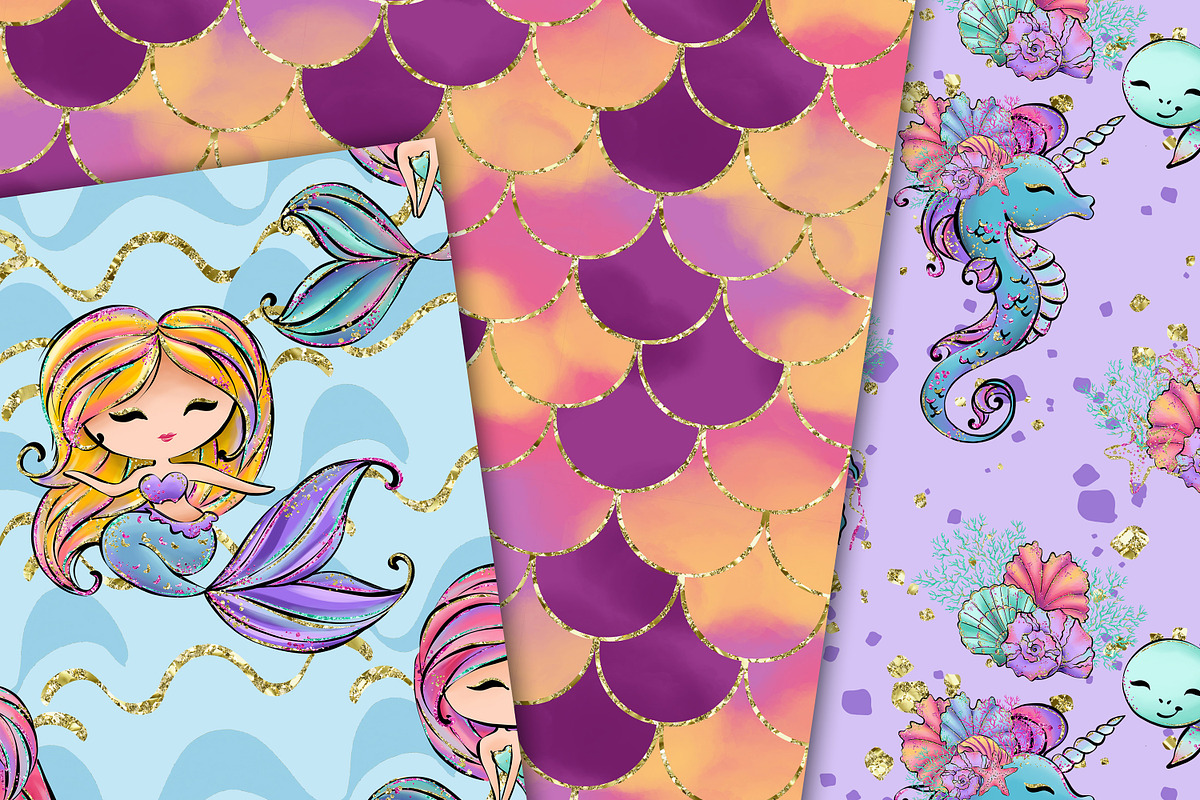 Mermaid patterns, a Pattern Graphic by DarinaDigital (Photo 2 of 6)