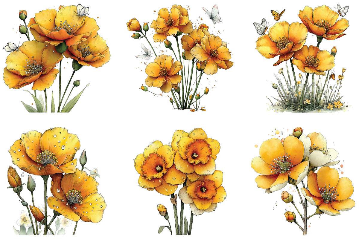 Yellow Flowers Spring Clipart, an Illustration by CraftArtStudio (Photo 3 of 6)