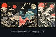 Celestial Space Mountain Collages, a Decorative Illustration by StockVerse Creative (Thumbnail 1 of 4)