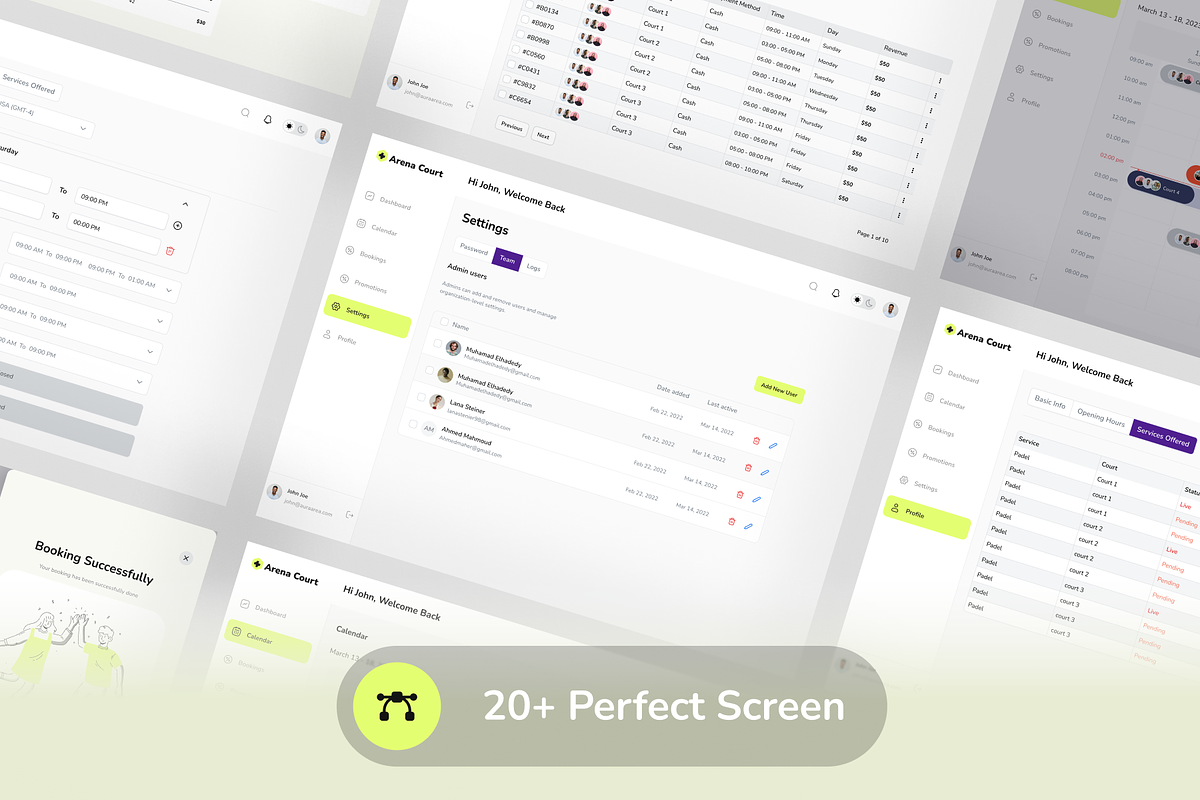 Arena Court Dashboard, an UI Kit Template by Ema Studio