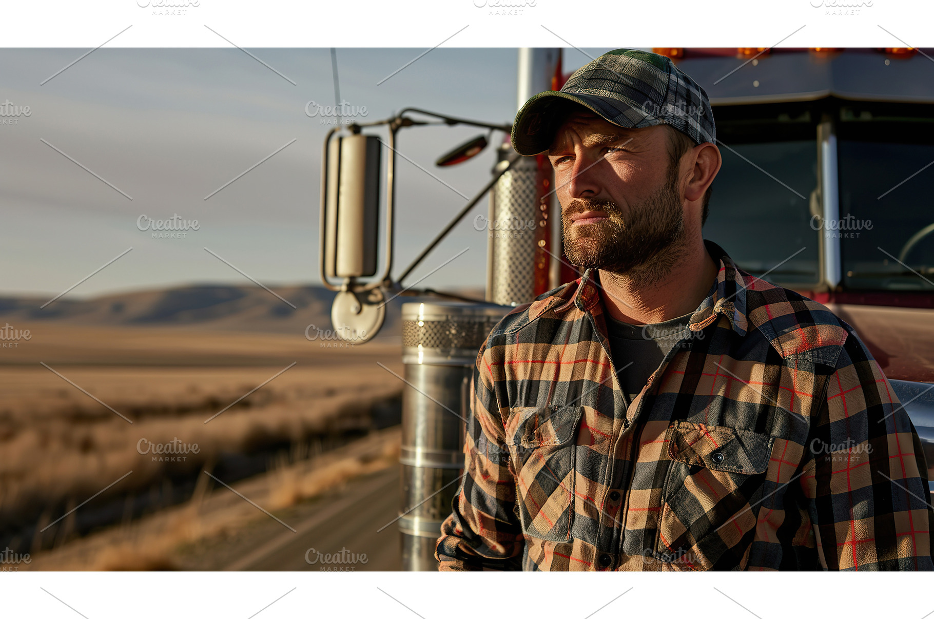 Truck Driver in Plaid Shirt and Cap, a Transportation Photo by Lermont51