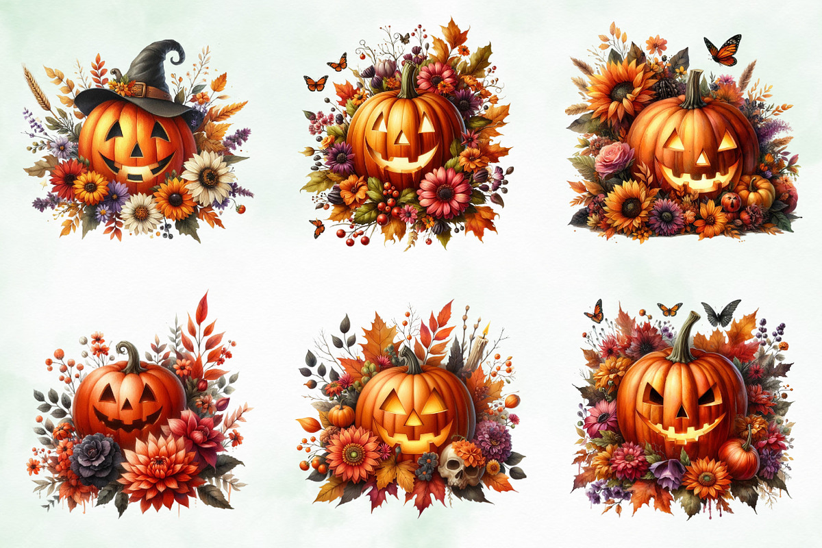 Jack-o-Lantern with Fall Flowers Png, an Illustration by Creative Art (Photo 2 of 4)