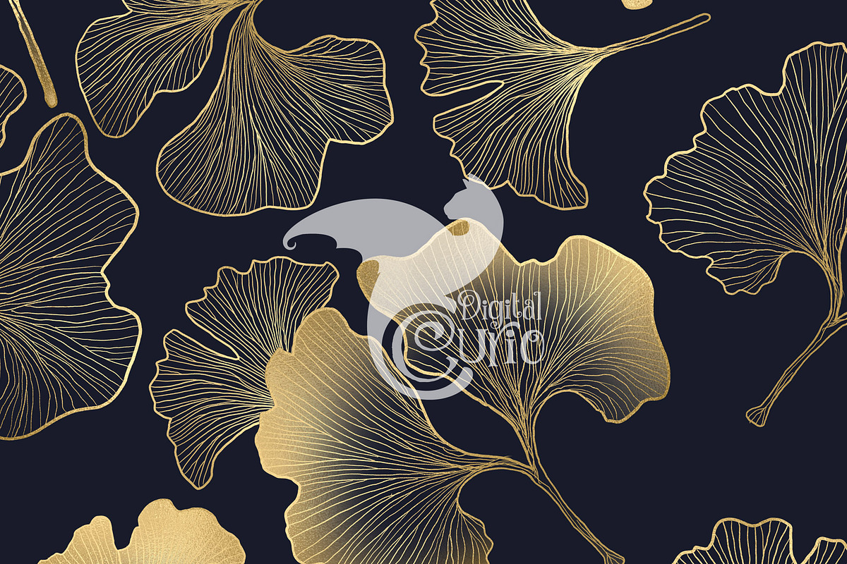Blue & Gold Ginkgo Digital Paper, a Pattern Graphic by Digital Curio (Photo 4 of 5)