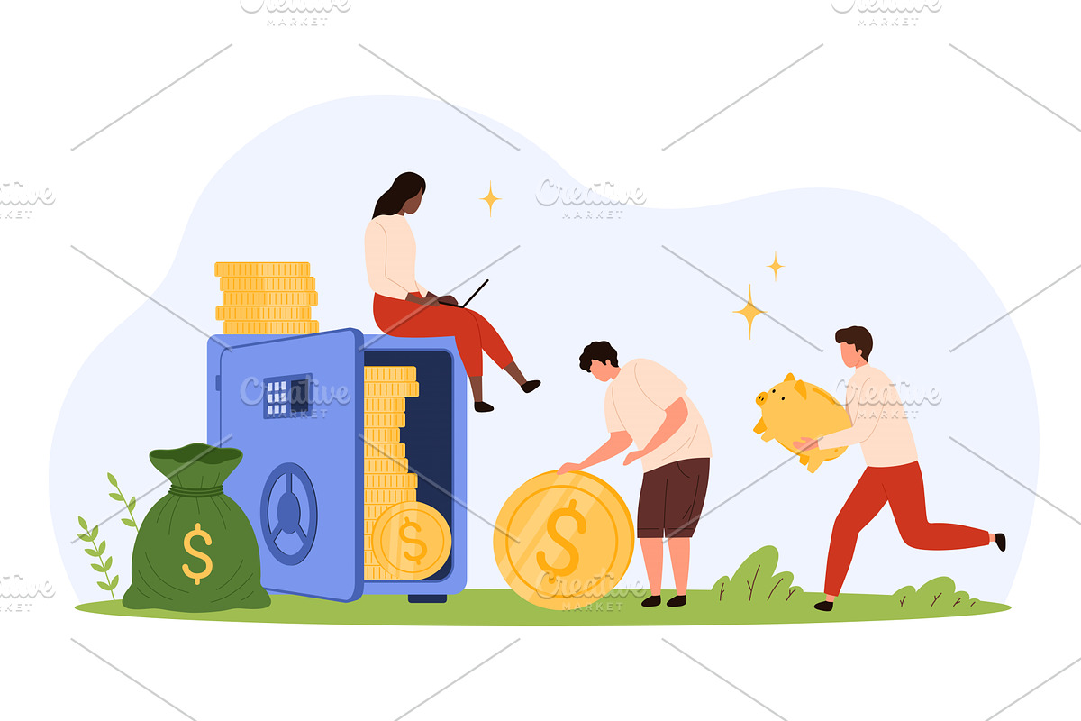 Depositing Savings Large Safe, a Finance Illustration by Flashvector