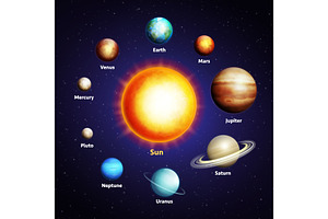 Solar System Planets and Sun Vector, an Education Illustration by Yayasya