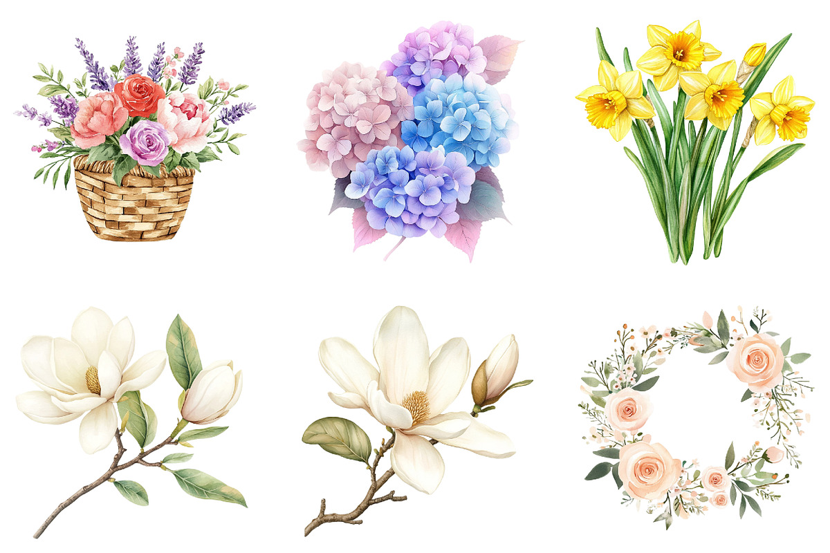 Watercolor Spring Flowers Clipart, a Seasonal Illustration by DreamArtGraphic (Photo 2 of 4)