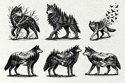Wolf Wildlife Engraving Graphics, an Animal Illustration by DENIDigitalArtSudio (Thumbnail 9 of 12)