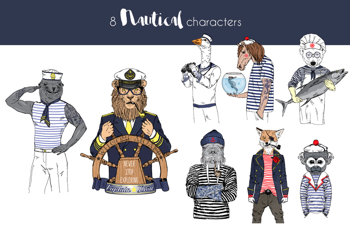 Nautical Anthropomorphic characters, an Animal Illustration by @olga.angelloz (Photo 2 of 3)