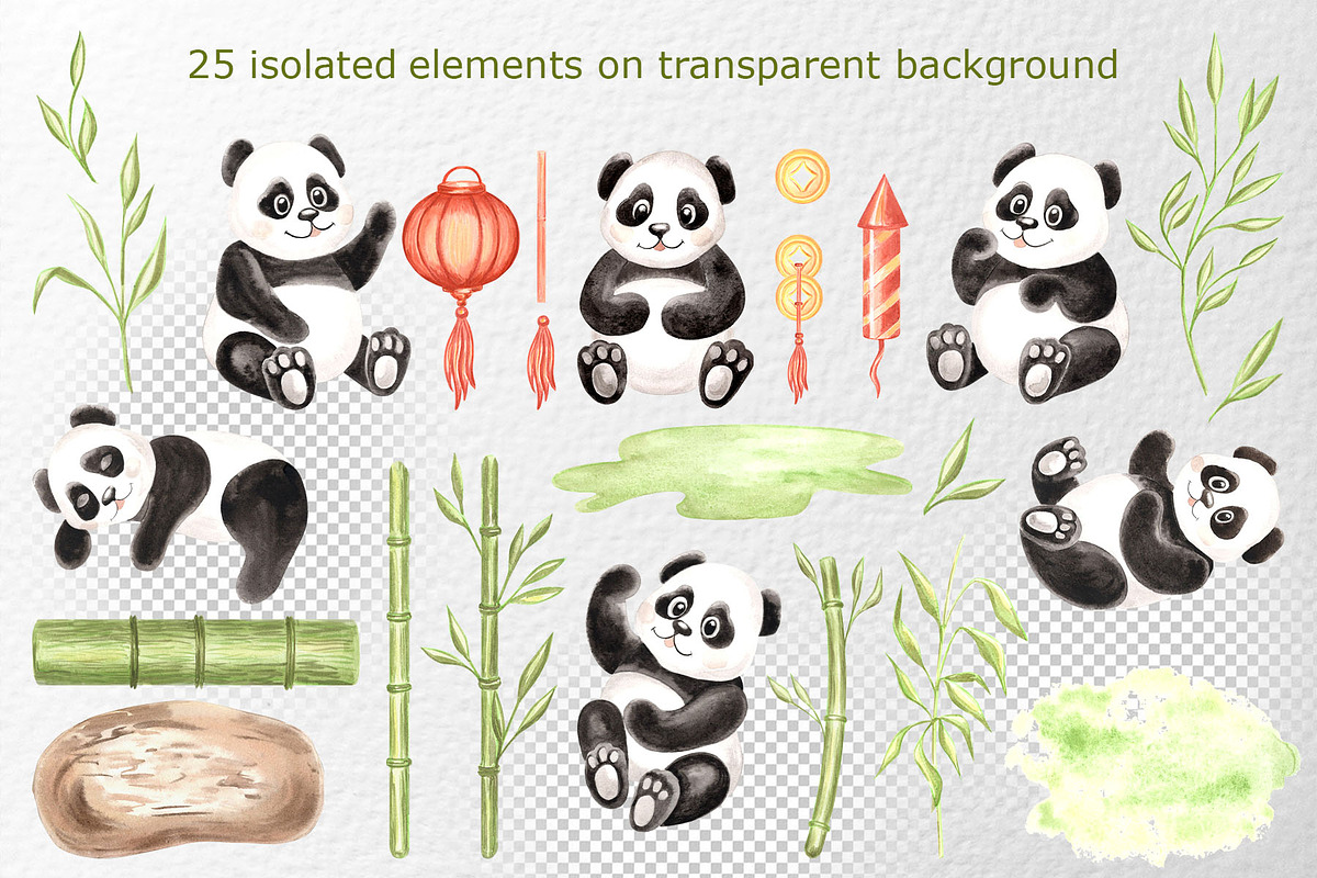 Cute pandas watercolor clipart set, an Animal Illustration by susie-p-art (Photo 2 of 14)