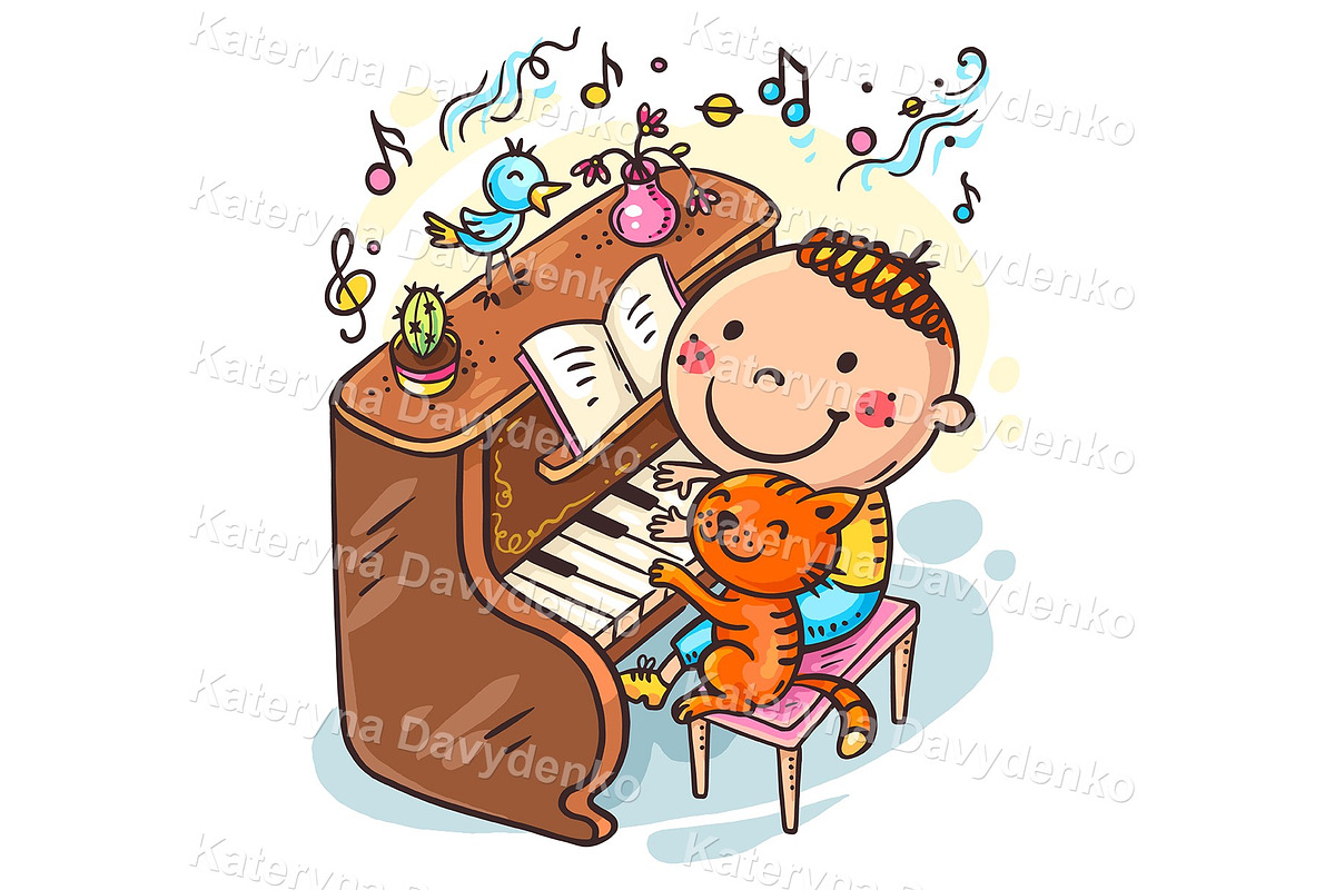 Cartoon Boy Playing Piano Music, a Person Illustration by Bubert Art (Photo 1 of 2)