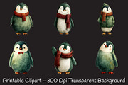 Christmas Penguin Watercolor Clipart, an Illustration by RobertsArt (Thumbnail 4 of 7)