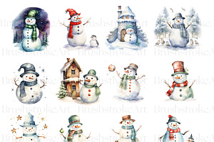 Watercolor Snowmen Clipart Pack