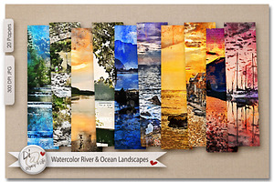Watercolor River & Ocean Landscapes
