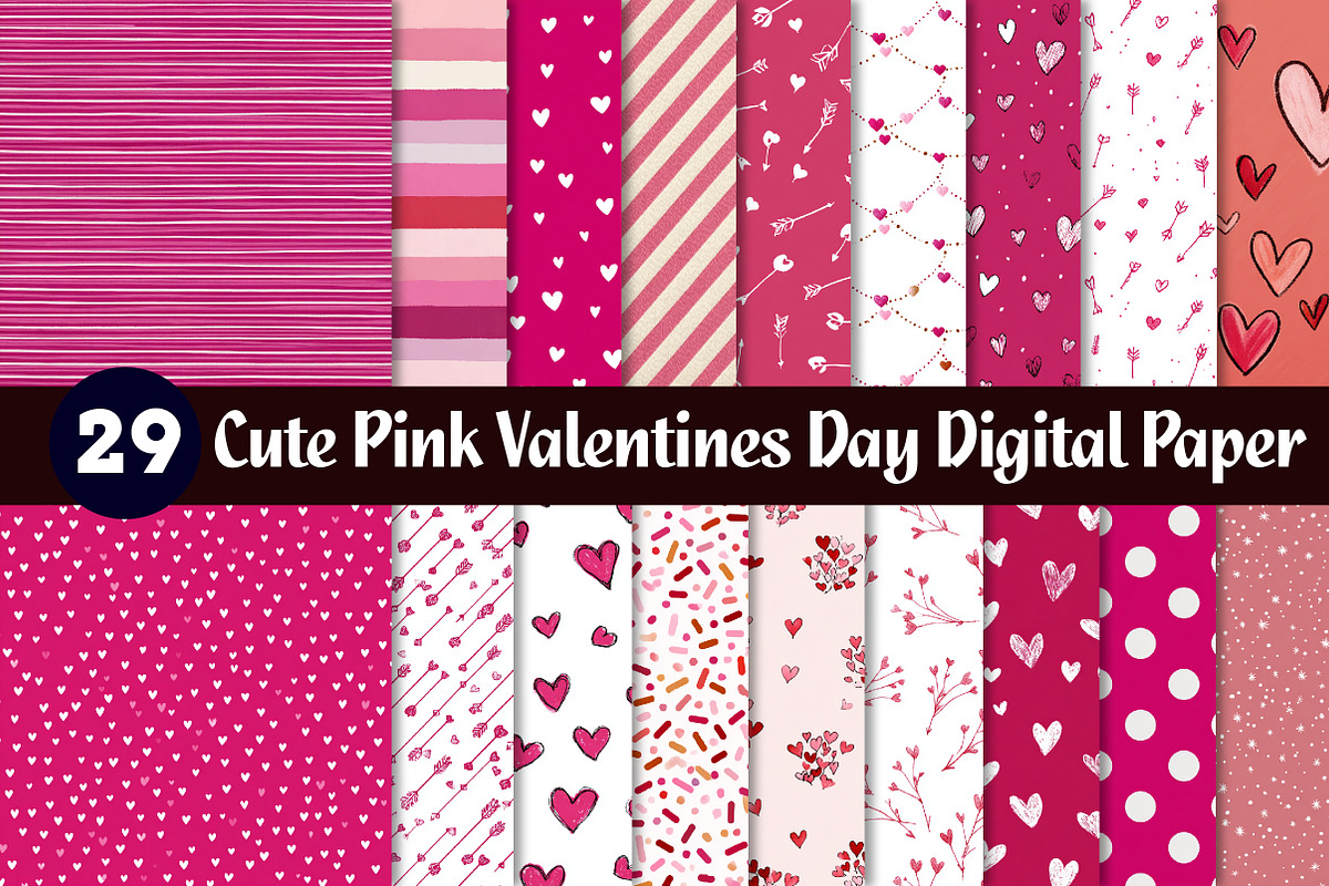 cute pink valentines day digital pap, an Illustration by CreationArt (Photo 1 of 5)