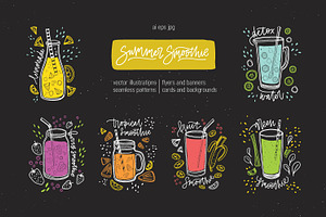 Smoothie drinks set + backgrounds, a Food Illustration by Good Studio
