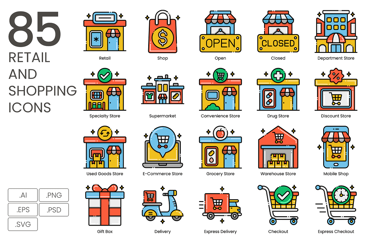 85 Retail and Shopping Icons, an Icon by Flat Icons (Photo 1 of 10)