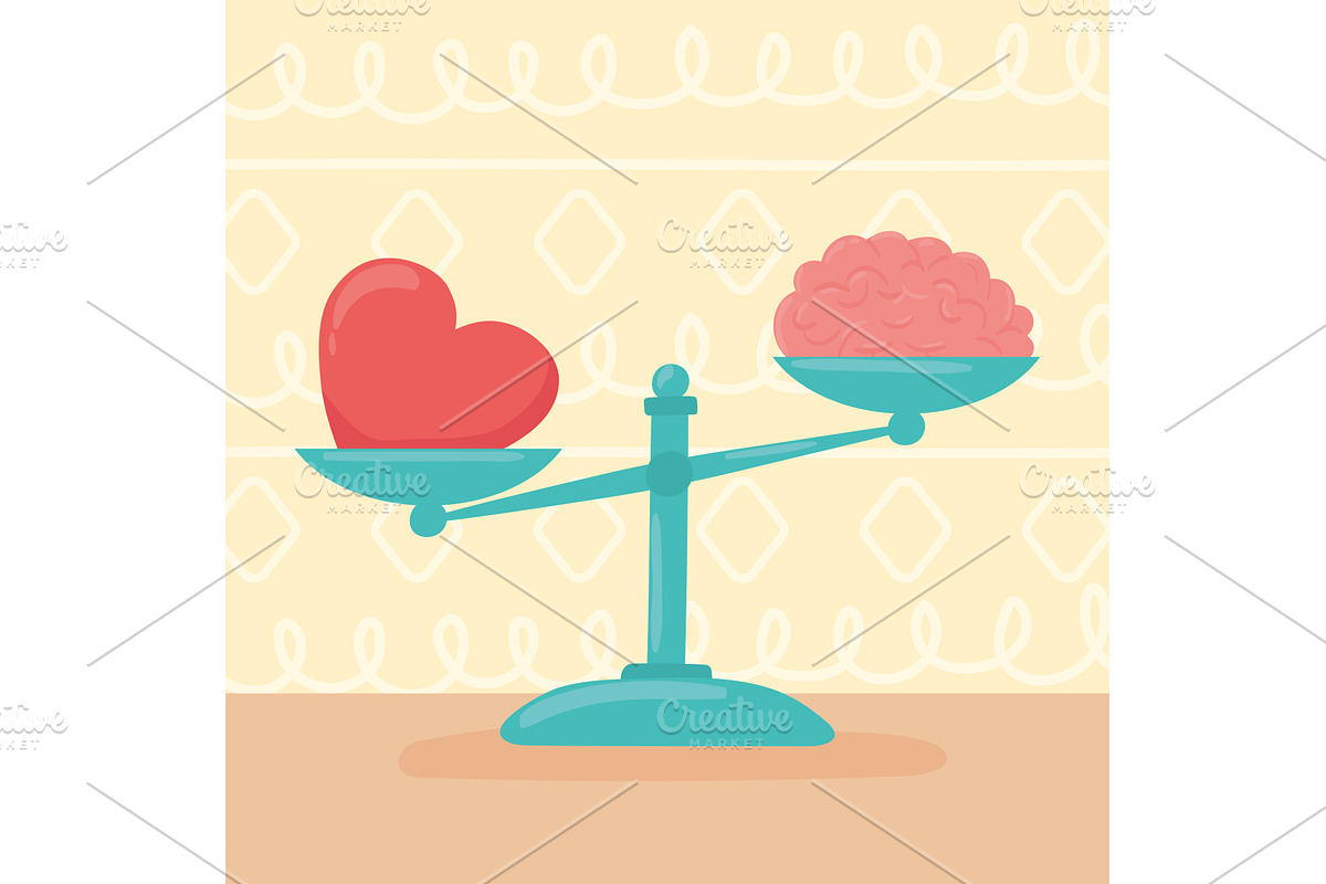 brain and heart on a scale, an Object Illustration by studiogstock