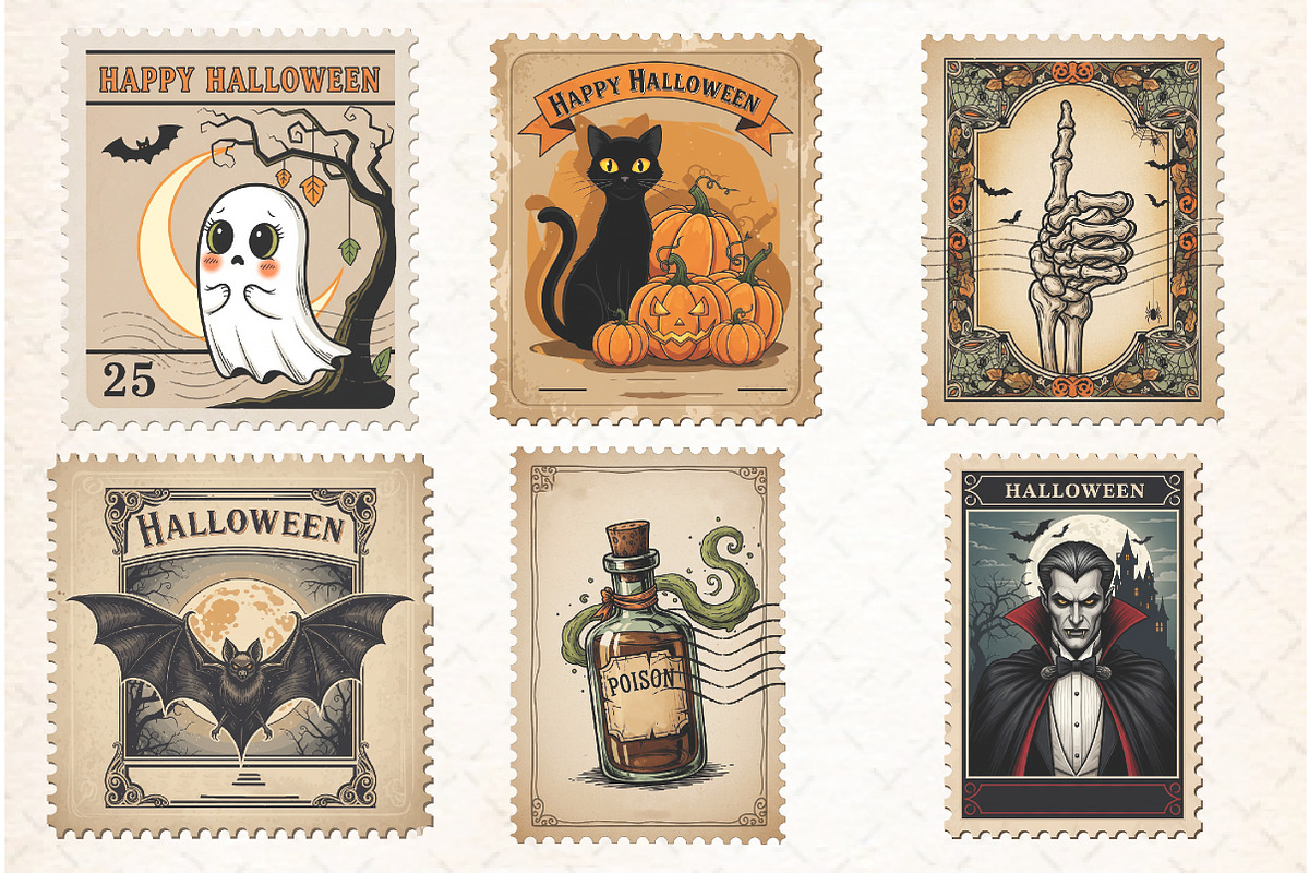 Halloween Postage Stamp Sublimation, an Illustration by Libby Wishes (Photo 3 of 4)