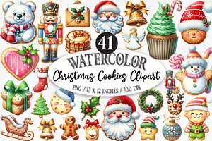 Watercolor Christmas Cookies Clipart, an Illustration by Designking
