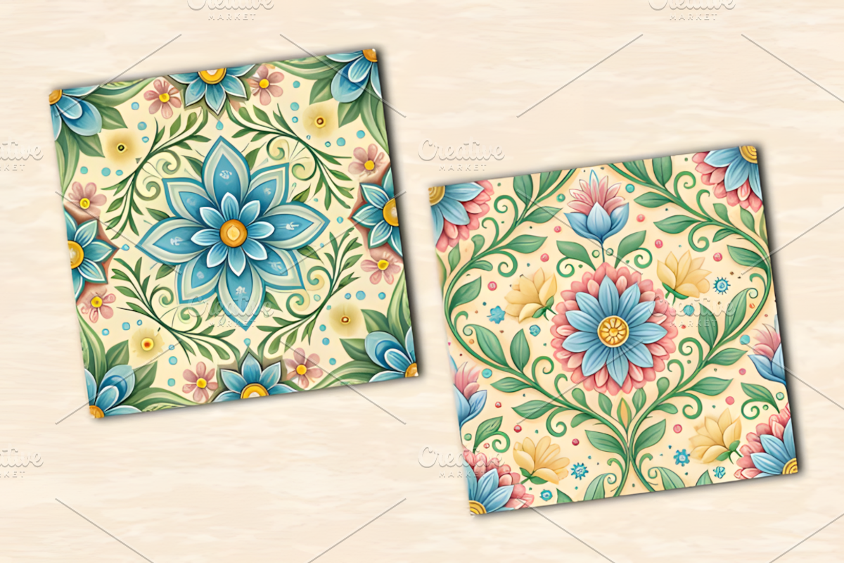 Folk Floral Seamless Patterns, a Pattern Graphic by Ink Gallery (Photo 3 of 3)