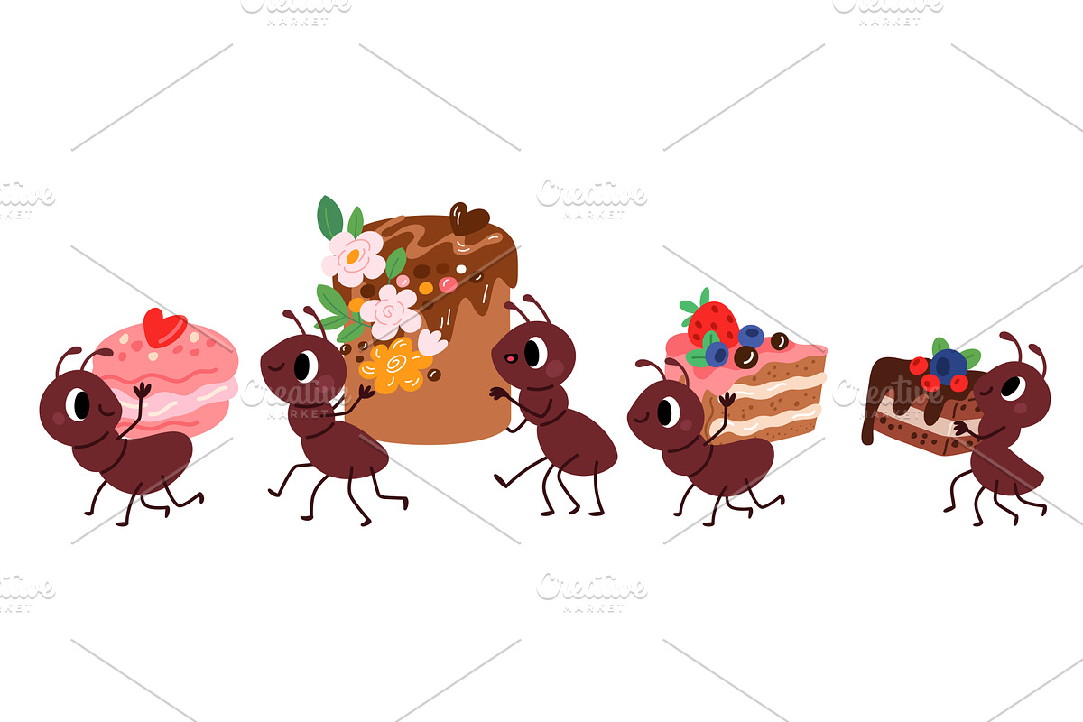 Funny cartoon ants carry sweet, an Animal Illustration by Vectorbuum