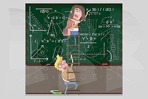 Couple students on a ladder writing 