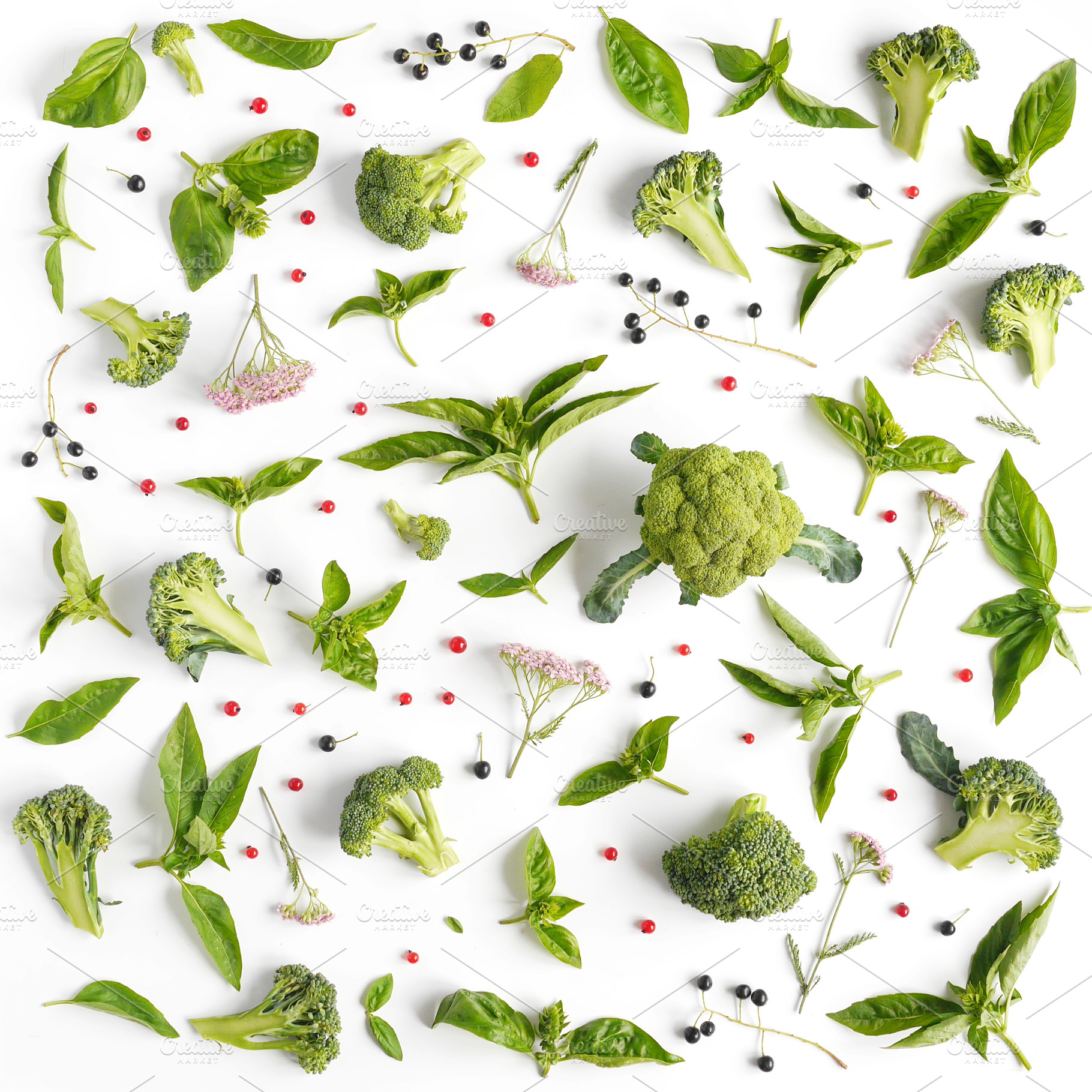 Green basil leaves and broccoli, a Food & Drink Photo by Photo patterns