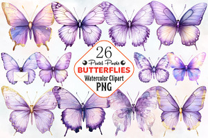 Pastel Purple Butterflies PNG, an Illustration by RobertsArt
