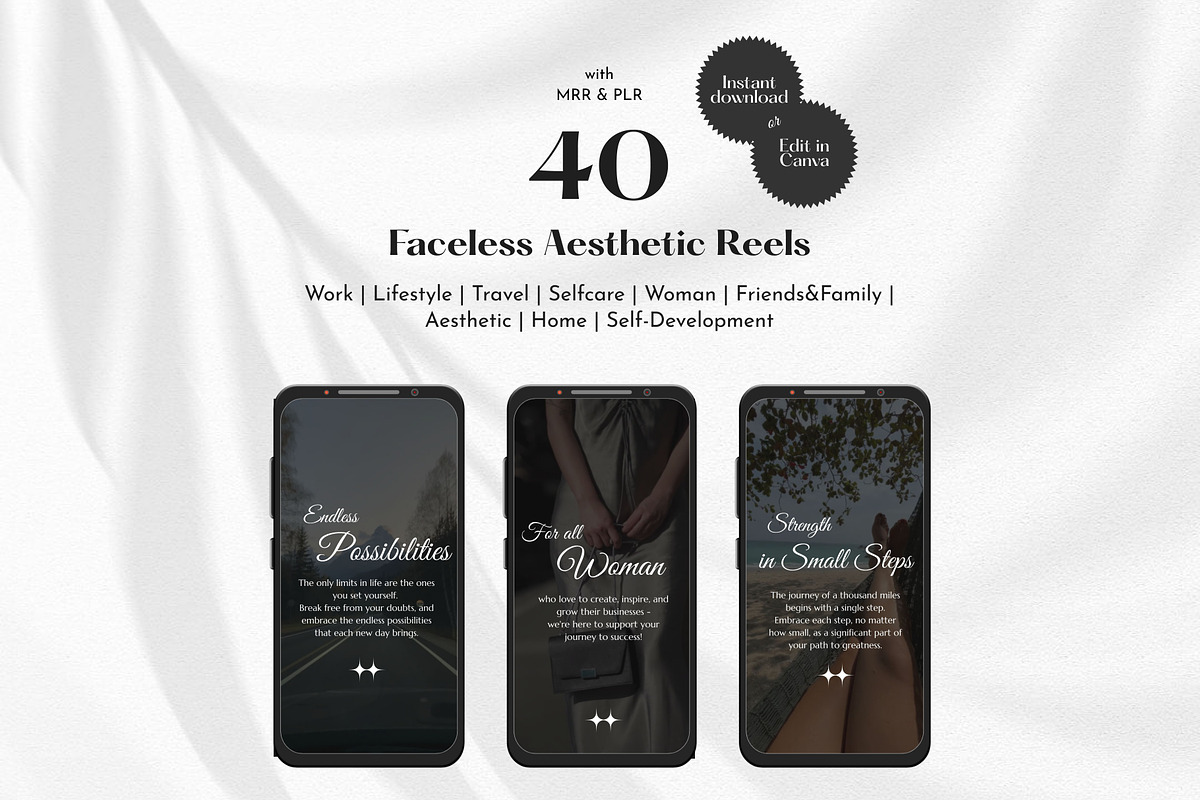 40 Faceless Aesthetic Reels, a Social Media Template by Studio DigiCraft (Photo 1 of 6)