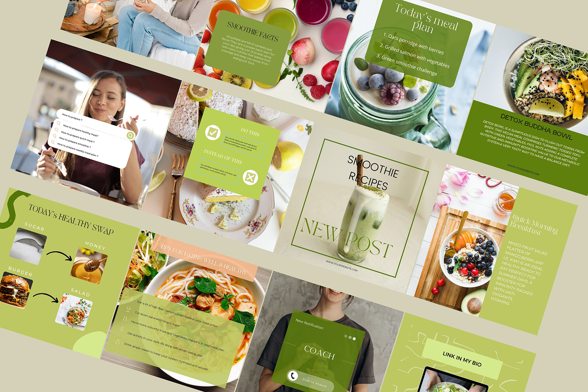 Nutrition Coach Instagram Canva Kit, a Social Media Template by Deepa Template Studio (Photo 3 of 12)