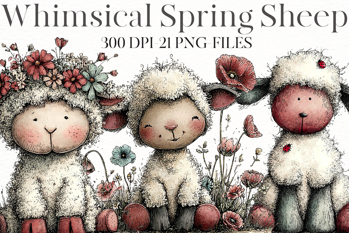 Whimsical spring sheep Clipart, an Illustration by Designworld (Photo 1 of 8)